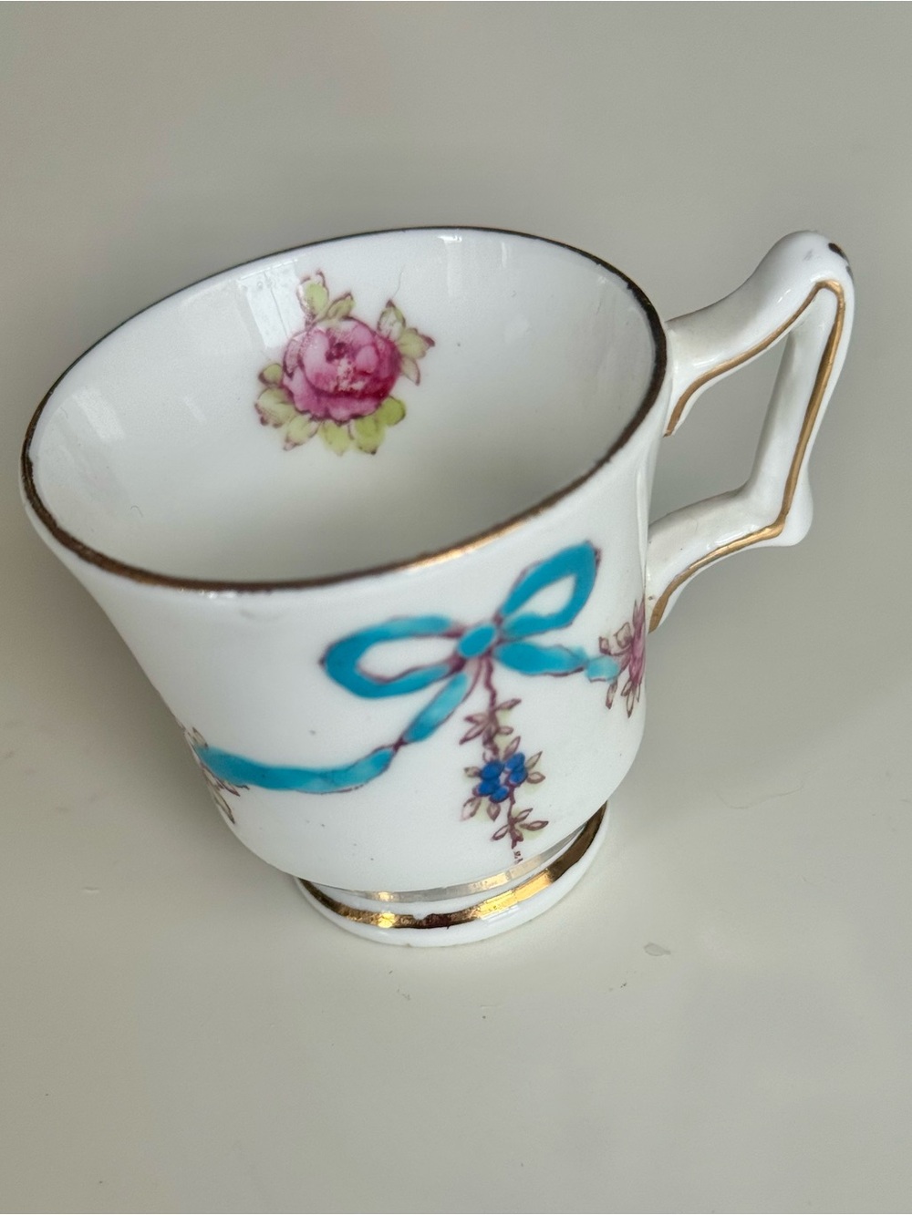 Rare Vintage Crown Staffordshire Blue Bow Demitasse Teacup